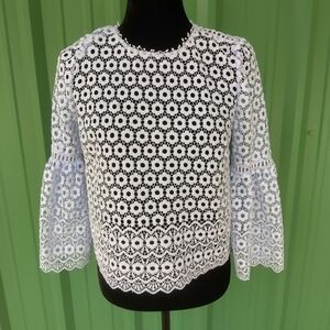Women's J. Crew Baby Blue Eyelet Sheer Crocheted Crop Top Blouse Size Small